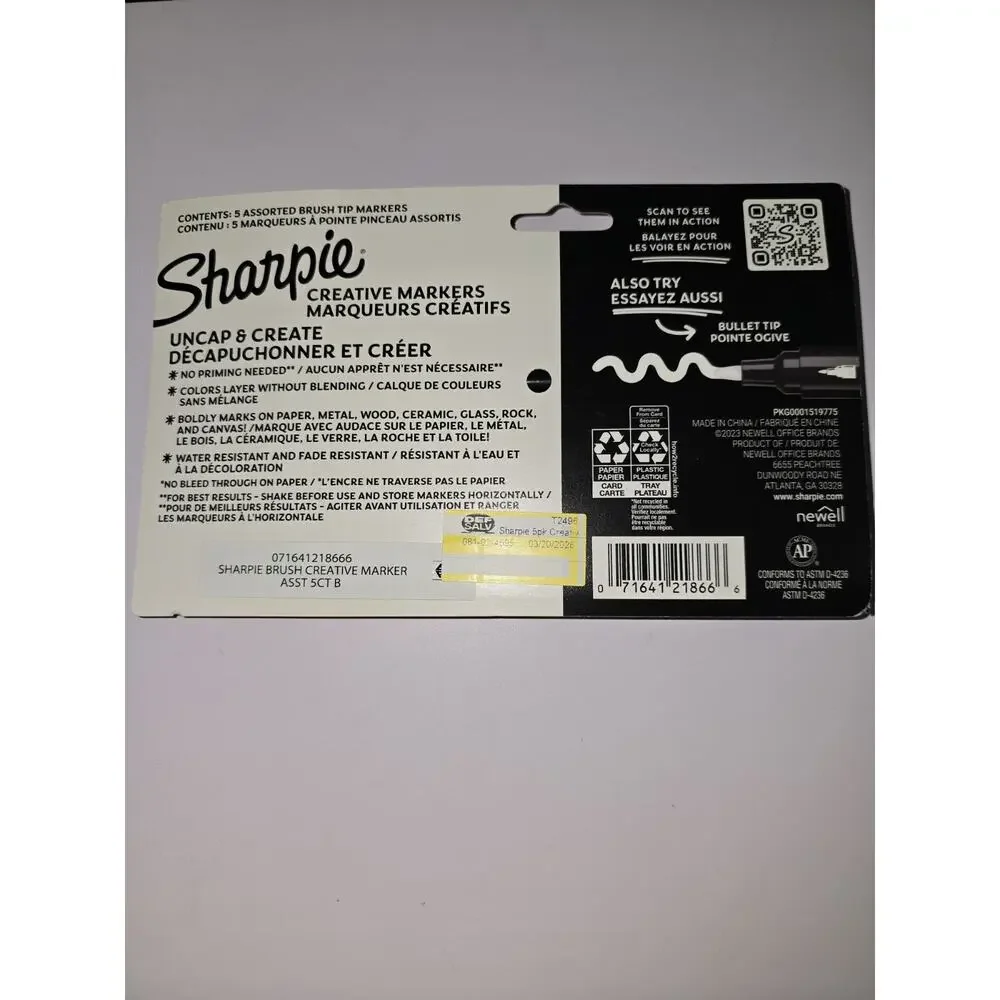 Sharpie Acrylic Creative Markers Brush Tip Assorted Colors Pack Of 5 BB